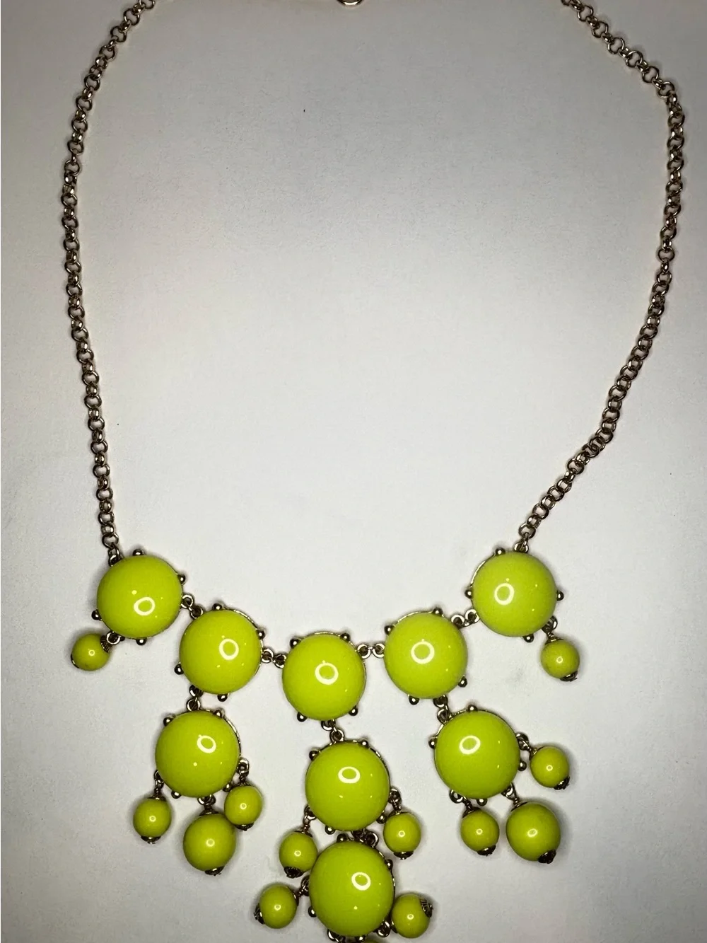 Vintage J.CREW  Bubble Necklace Hot Yellow Green Bead Scoop Bib 24”